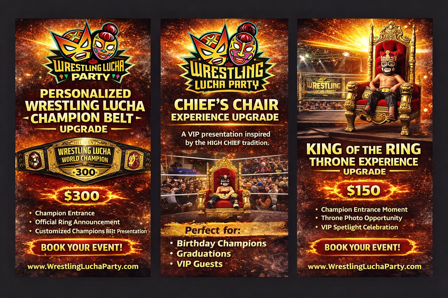 Wrestling Lucha Party Schedule - Shows at 11 AM & 2:30 PM on Saturdays and Sundays